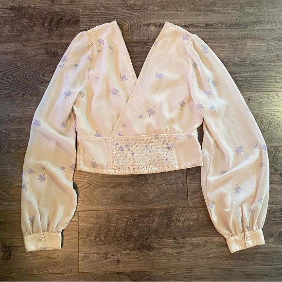 Oat + Fort blouse Long Sleeve V neck floral Blouse empire waist - Picture 5 of 9